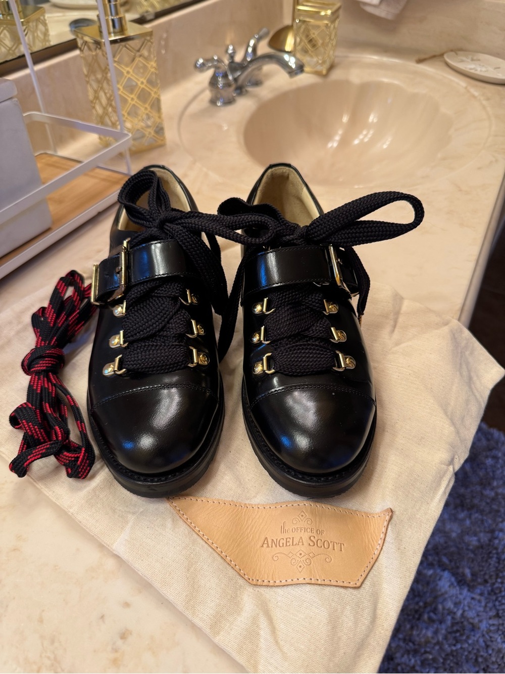 The Office of Angela Scott Black Leather Lace-Up Oxfords